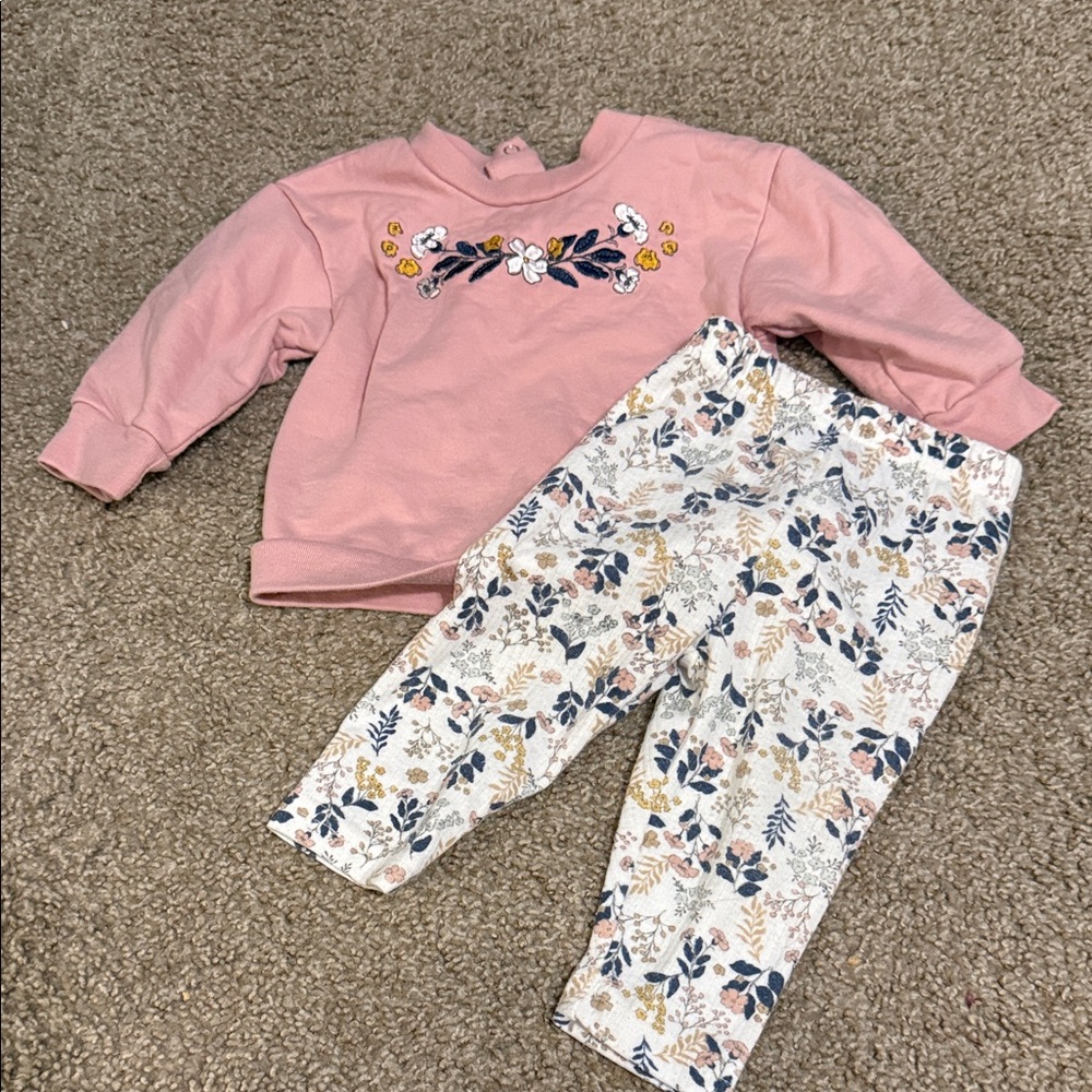 Catherine Malandrino Pink Floral Embroidered Top with Floral Printed Pants